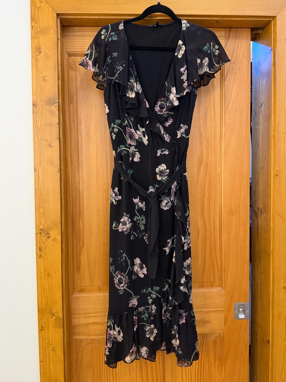 Paige Silk Floral Wrap Midi Dress with Ruffle Trim